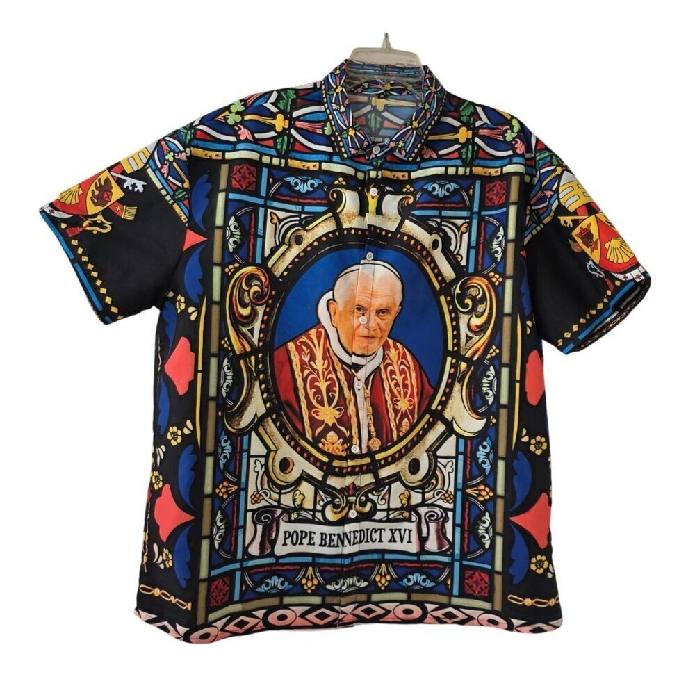Pope Benedict XVI Vatican Stained Glass Shirt 2XL Religious Graphic Lightweight